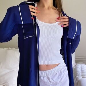 NWT EXPRESS Royal Blue and White Button Up Blouse - Size Medium